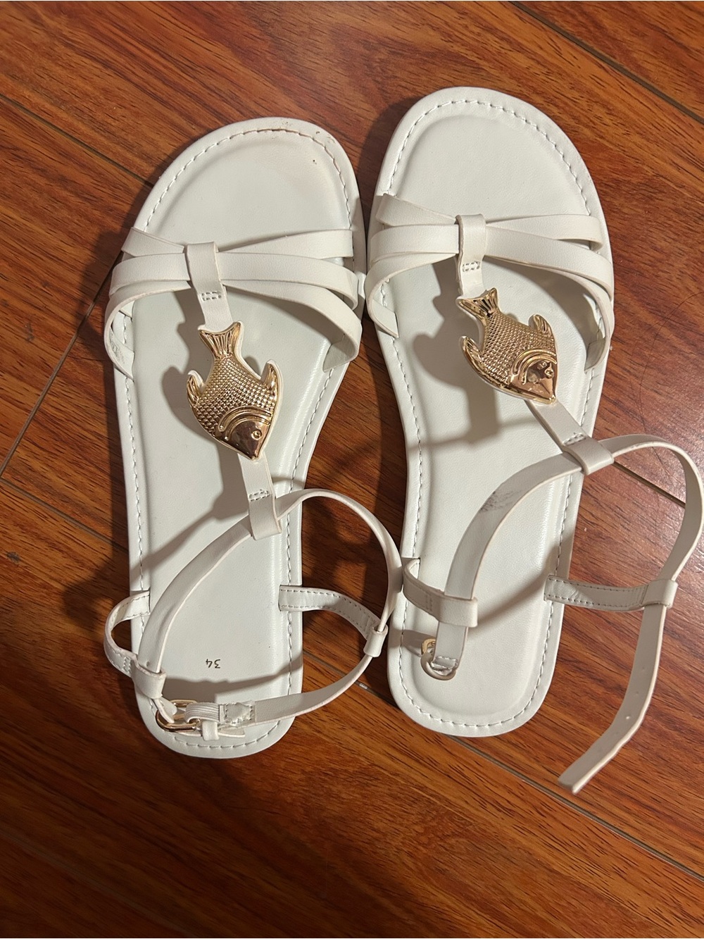 Zara White Girls Fish-Accent T-Strap Sandals